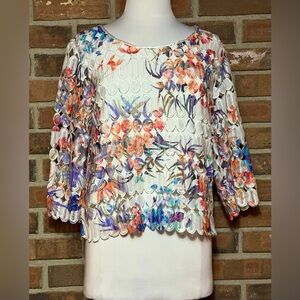 Patry Collezioni Lace Floral Top Italy IT 46 US M Multicolor 3/4 Sleeve